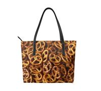 Hnnkloy Patrón de pan de pretzels,Bolso de mano de piel sintética, bolso tote de gran capacidad, bolso de hombro para mujer, ideal para el trabajo y los viajes.