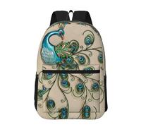 Hnnkloy Patrón de pavo real impreso,Mochila informal de 17 pulgadas con bolsillos, resistente al agua, para la escuela.