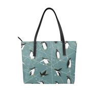 Hnnkloy Patrón de pingüinos,Bolso de mano de piel sintética, bolso tote de gran capacidad, bolso de hombro para mujer, ideal para el trabajo y los viajes.