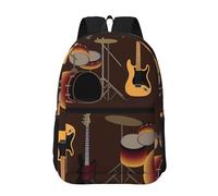 Hnnkloy Patrón de rock de tambores retro,Mochila informal de 17 pulgadas con bolsillos, resistente al agua, para la escuela.