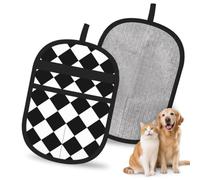 Hnnkloy Patrón de Tablero de ajedrez Blanco y Negro, Paquete de 2 Guantes para Eliminar el Pelo de Mascotas, Guantes de Aseo antiestáticos para Perros y Gatos.