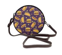 Hnnkloy Patrón de taco, hamburguesa y perrito caliente,Bolso de hombro de piel sintética, bolso cruzado redondo - Bolso circular para mujer