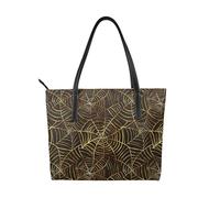Hnnkloy Patrón de telaraña dorada,Bolso de mano de piel sintética, bolso tote de gran capacidad, bolso de hombro para mujer, ideal para el trabajo y los viajes.