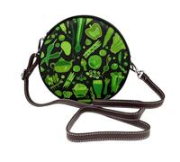 Hnnkloy Patrón de vegetales verdes,Bolso de hombro de piel sintética, bolso cruzado redondo - Bolso circular para mujer