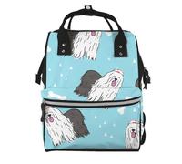 Hnnkloy Patrón del antiguo perro pastor inglés.Mochila de maternidad de gran capacidad, bolso cambiador, mochila de viaje para actividades al aire libre.