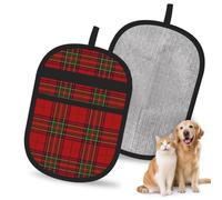 Hnnkloy Patrón escocés Rojo, Paquete de 2 Guantes para Eliminar el Pelo de Mascotas, Guantes de Aseo antiestáticos para Perros y Gatos.