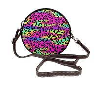 Hnnkloy Patrón geométrico abstracto de neón brillante,Bolso de hombro de piel sintética, bolso cruzado redondo - Bolso circular para mujer