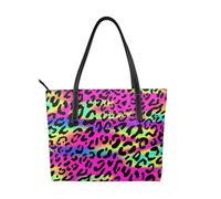 Hnnkloy Patrón geométrico abstracto de neón brillante,Bolso de mano de piel sintética, bolso tote de gran capacidad, bolso de hombro para mujer, ideal para el trabajo y los viajes.
