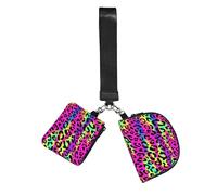 Hnnkloy Patrón geométrico abstracto de neón brillante,Bolso de muñeca para deportes al aire libre, monedero portátil, cartera de muñeca con llavero desmontable