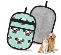 Hnnkloy Patrón Infantil con ilustración de Cachorro Carlino Azul, Paquete de 2 Guantes para Eliminar el Pelo de Mascotas, Guantes de Aseo antiestáticos para Perros y Gatos.