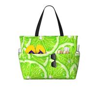 Hnnkloy Patrón verde lima limón,Bolso de playa de gran capacidad, bolso de hombro de viaje para mujer, bolso de mano impermeable.