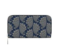 Hnnkloy Pavo Real Art déco Azul Dorado,Carteras de Cuero PU de Gran Capacidad para Hombres y Mujeres.