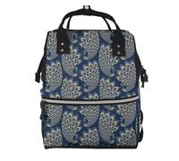 Hnnkloy Pavo real Art Déco azul y dorado.Mochila de maternidad de gran capacidad, bolso cambiador, mochila de viaje para actividades al aire libre.