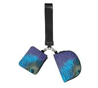 Hnnkloy Pavo real morado y verde azulado,Bolso de muñeca para deportes al aire libre, monedero portátil, cartera de muñeca con llavero desmontable