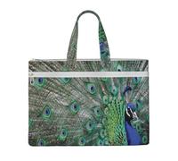 Hnnkloy Pavo real mostrando plumas con las alas abiertas,Bolsa de lona para documentos con cremallera, bolso de mano, maletín para la escuela y la oficina.