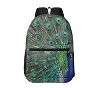 Hnnkloy Pavo real mostrando plumas con las alas abiertas,Mochila informal de 17 pulgadas con bolsillos, resistente al agua, para la escuela.