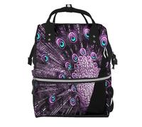 Hnnkloy Pavo real púrpura.Mochila de maternidad de gran capacidad, bolso cambiador, mochila de viaje para actividades al aire libre.