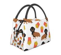 Hnnkloy Perrito caliente y papas fritas de perro salchicha. Comida linda y divertida.,Bolsa de almuerzo portátil, bolsa isotérmica, fiambrera duradera, bolsa térmica reutilizable.
