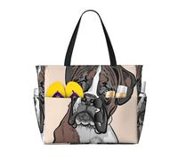 Hnnkloy Perro Boxer,Bolso de playa de gran capacidad, bolso de hombro de viaje para mujer, bolso de mano impermeable.
