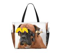 Hnnkloy Perro Boxer con cara triste,Bolso de playa de gran capacidad, bolso de hombro de viaje para mujer, bolso de mano impermeable.