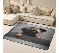 Hnnkloy Perro Carlino Gracioso y codicioso, Alfombra Grande Antideslizante para Sala de Estar o Dormitorio, 160 x 120 cm.