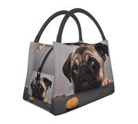 Hnnkloy Perro carlino gracioso y codicioso,Bolsa de almuerzo portátil, bolsa isotérmica, fiambrera duradera, bolsa térmica reutilizable.