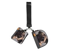 Hnnkloy Perro carlino gracioso y codicioso,Bolso de muñeca para deportes al aire libre, monedero portátil, cartera de muñeca con llavero desmontable
