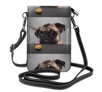 Hnnkloy Perro carlino gracioso y codicioso,Bolsos para celular para mujer, bolsos pequeños cruzados - Cartera para celular de cuero sintético con ranuras para tarjetas de crédito