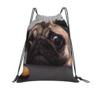 Hnnkloy Perro carlino gracioso y codicioso,Mochila con cordón unisex, bolsa deportiva para gimnasio, mochila informal para el día a día.