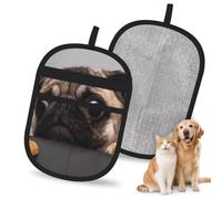 Hnnkloy Perro Carlino Gracioso y codicioso, Paquete de 2 Guantes para Eliminar el Pelo de Mascotas, Guantes de Aseo antiestáticos para Perros y Gatos.