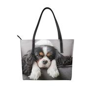 Hnnkloy Perro Cavalier King Charles Spaniel,Bolso de mano de piel sintética, bolso tote de gran capacidad, bolso de hombro para mujer, ideal para el trabajo y los viajes.