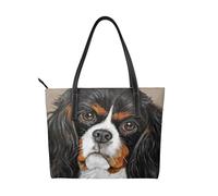 Hnnkloy Perro de regalo Cavalier King Charles Spaniel,Bolso de mano de piel sintética, bolso tote de gran capacidad, bolso de hombro para mujer, ideal para el trabajo y los viajes.