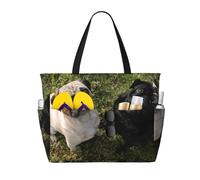 Hnnkloy Perro Pug blanco y negro,Bolso de playa de gran capacidad, bolso de hombro de viaje para mujer, bolso de mano impermeable.