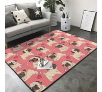 Hnnkloy Perro Pug con Forma de corazón para el Día de San Valentín, Alfombra Grande Antideslizante para Sala de Estar o Dormitorio, 208 x 148 cm.