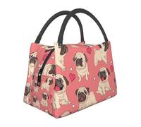Hnnkloy Perro pug con forma de corazón para el Día de San Valentín,Bolsa de almuerzo portátil, bolsa isotérmica, fiambrera duradera, bolsa térmica reutilizable.