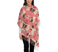 Hnnkloy Perro Pug con forma de corazón para el Día de San Valentín,Bufanda grande de cachemira sintética para mujer, chal ligero con borlas, 197 x 72 cm