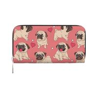 Hnnkloy Perro Pug con Forma de corazón para el Día de San Valentín,Carteras de Cuero PU de Gran Capacidad para Hombres y Mujeres.