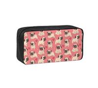 Hnnkloy Perro Pug con Forma de corazón para el Día de San Valentín,Estuche de lápices de Gran Capacidad, portátil, para bolígrafos, Bolsa de papelería para la Escuela y la Oficina.