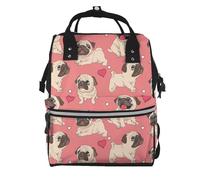 Hnnkloy Perro pug con forma de corazón para el Día de San Valentín.Mochila de maternidad de gran capacidad, bolso cambiador, mochila de viaje para actividades al aire libre.