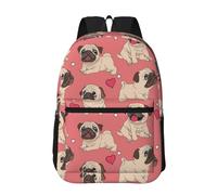 Hnnkloy Perro Pug con forma de corazón para el Día de San Valentín,Mochila informal de 17 pulgadas con bolsillos, resistente al agua, para la escuela.