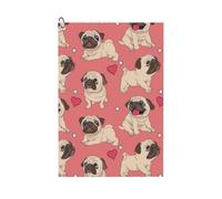 Hnnkloy Perro Pug con Forma de corazón para el Día de San Valentín, Toallas de Golf portátiles Tipo gofre de 41 x 61 cm con Clip de mosquetón para Bolsa de Golf.