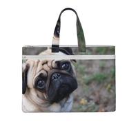 Hnnkloy Perro Pug Impreso,Bolsa de lona para documentos con cremallera, bolso de mano, maletín para la escuela y la oficina.