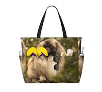 Hnnkloy Perro Pug Impreso,Bolso de playa de gran capacidad, bolso de hombro de viaje para mujer, bolso de mano impermeable.