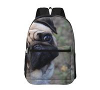 Hnnkloy Perro Pug Impreso,Mochila informal de 17 pulgadas con bolsillos, resistente al agua, para la escuela.
