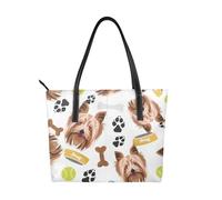Hnnkloy Perro sonriente Yorkshire Terrier,Bolso de mano de piel sintética, bolso tote de gran capacidad, bolso de hombro para mujer, ideal para el trabajo y los viajes.