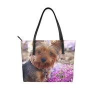 Hnnkloy Perro Yorkshire Terrier,Bolso de mano de piel sintética, bolso tote de gran capacidad, bolso de hombro para mujer, ideal para el trabajo y los viajes.