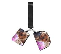 Hnnkloy Perro Yorkshire Terrier,Bolso de muñeca para deportes al aire libre, monedero portátil, cartera de muñeca con llavero desmontable