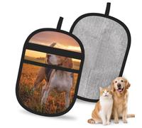 Hnnkloy Perros Beagle en el césped paseando Mascotas Perros Puesta de Sol, Paquete de 2 Guantes para Eliminar el Pelo de Mascotas, Guantes de Aseo antiestáticos para Perros y Gatos.