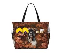 Hnnkloy Perros Boxer Otoño,Bolso de playa de gran capacidad, bolso de hombro de viaje para mujer, bolso de mano impermeable.