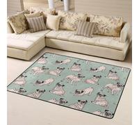 Hnnkloy Perros carlinos sentados, Alfombra Grande Antideslizante para Sala de Estar o Dormitorio, 160 x 120 cm.